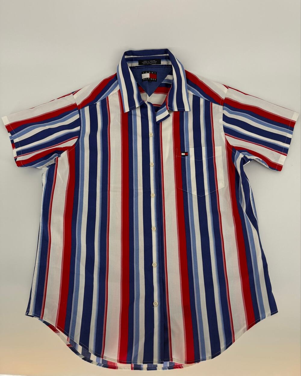 Vintage 90s Tommy Hilfiger Boys 10 Red White Blue Stripe Button Up Shirt